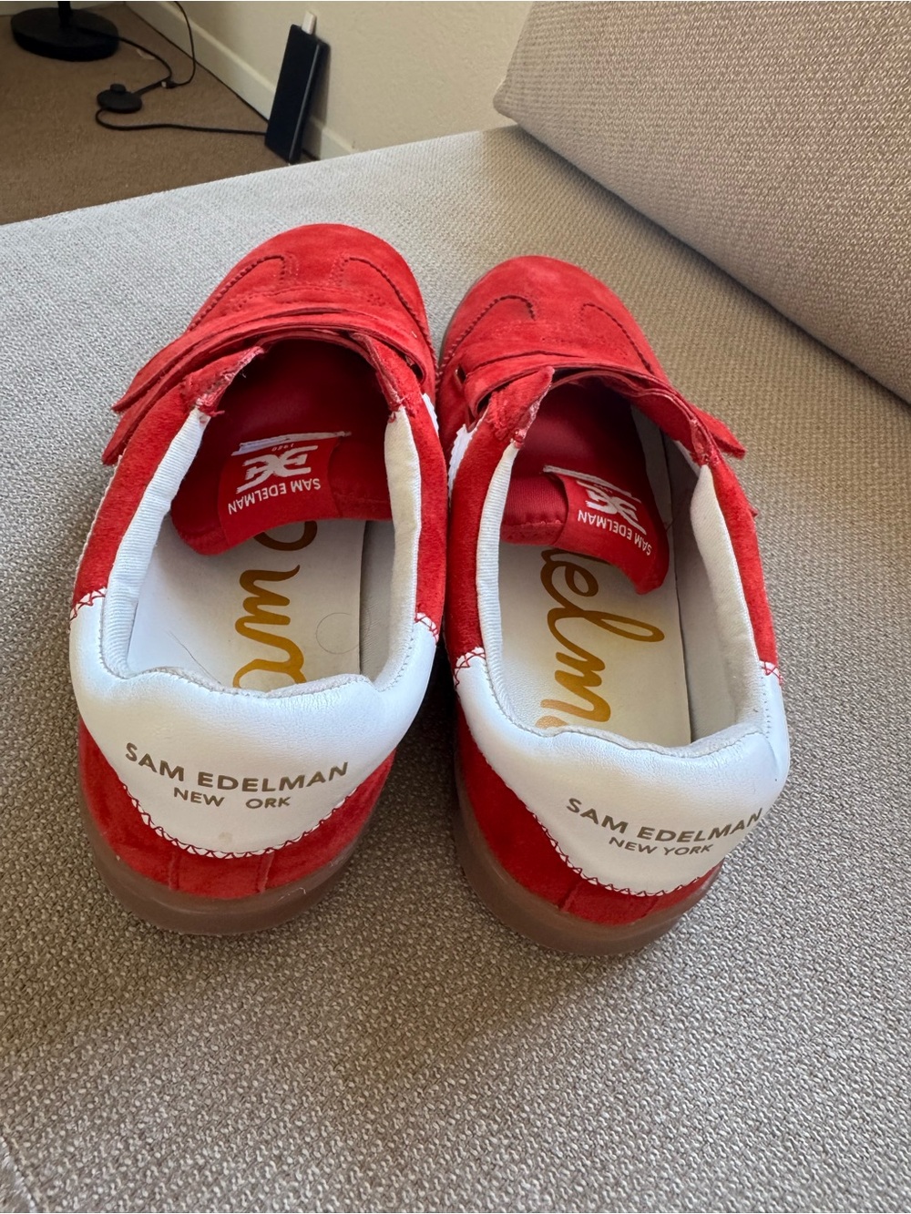 Sam Edelman Women Red Suede Velcro Sneakers with White Accent - Picture 4 of 6